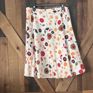 Cato A-Line Skirt with Floral Pattern - Red, Orange, Green on White